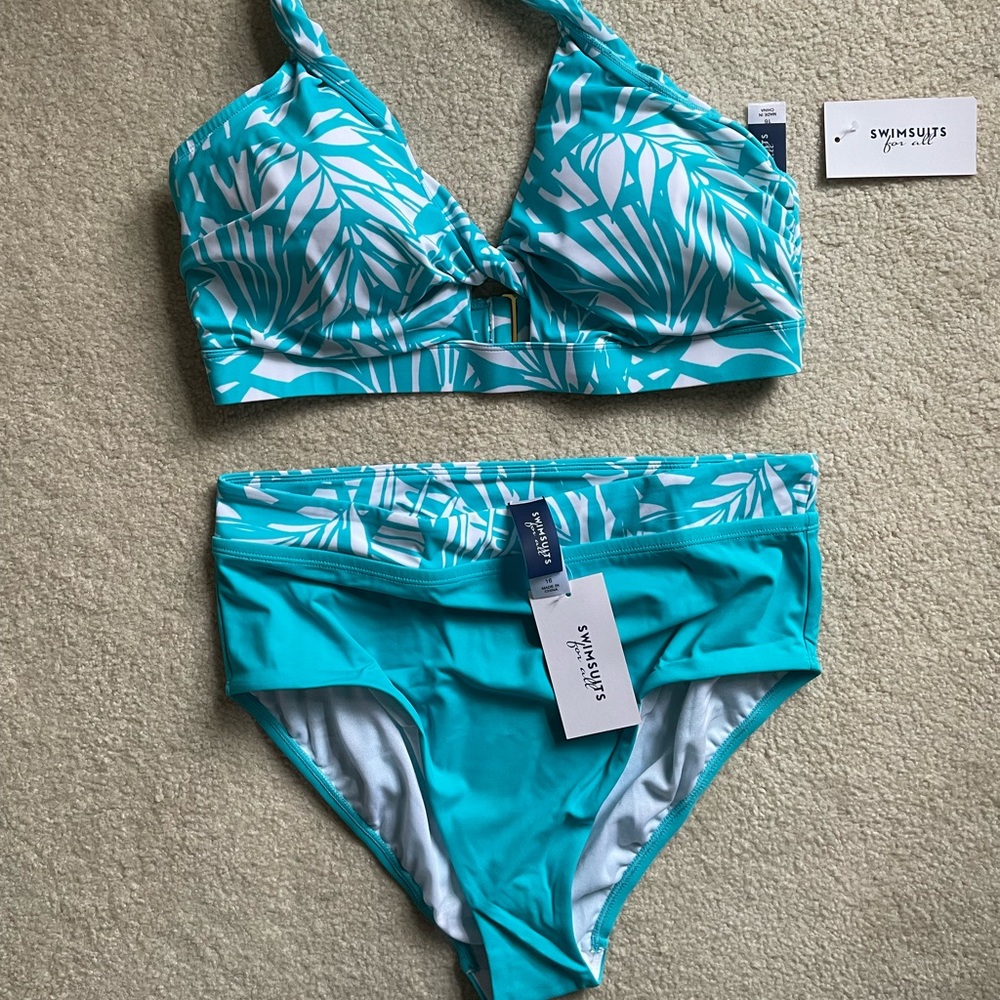 Swimsuitforall Contessa Halter Bikini Top and High Waist Bikini Bottom, Size 16